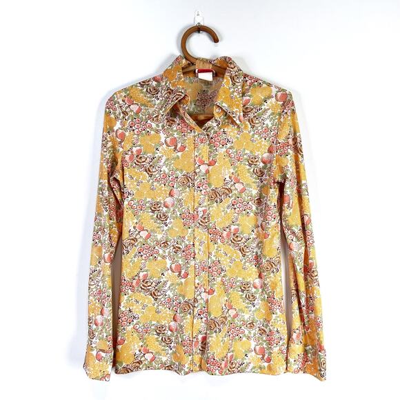 Vintage Ultriana Peach pattern button top 60s 70s pointed collar Size Medium - Picture 9 of 9